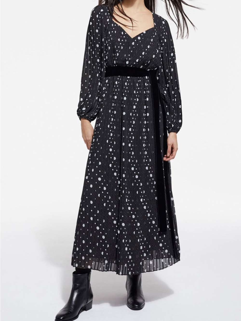 The Kooples Black Maxi Dress with White Polka Dot Print